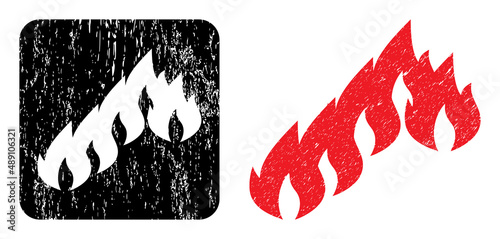 Vector firewall hole icon. Grunge firewall stamp, done from icon and rounded square. Rounded square stamp seal include firewall empty space inside. Vector firewall grunge images.