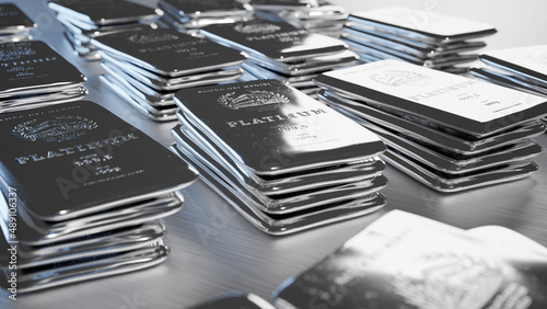 Canvastavla Multiple imperfect piles of 100g medici platinum bullions