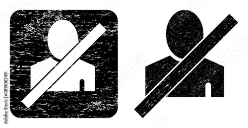 Vector blacklisted man hole pictogram. Grunge blacklisted man seal, done from icon and rounded square. Rounded square seal have blacklisted man hole inside. Vector blacklisted man grunge images.