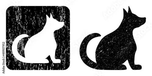 Vector pregnant dog stencil pictogram. Grunge pregnant dog seal stamp, done from icon and rounded square. Rounded square stamp seal have pregnant dog carving inside. Vector pregnant dog rubber images.
