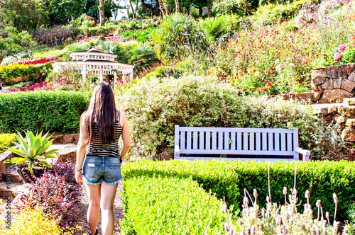 Εκτύπωση καμβά Beautiful girl looking at lavender garden in Gramado Brazil.