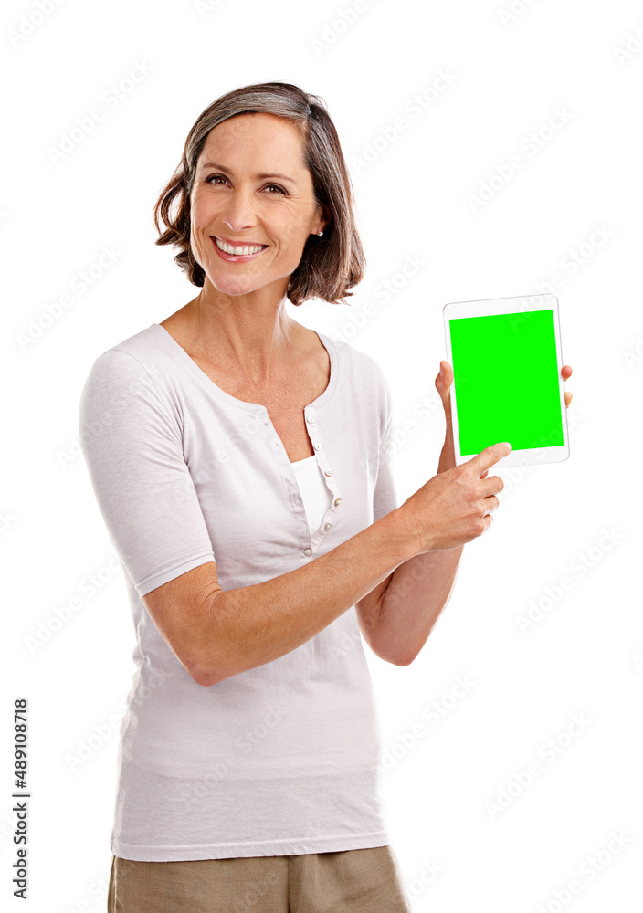 You should check out this website. Studio portrait of an attractive mature woman holding a digital tablet with a chroma key screen. You should check out this website. Studio portrait of an attractive mature woman holding a digital tablet with a chroma key screen.