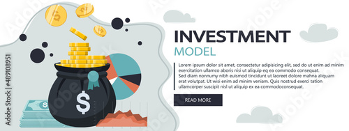 Investment model website banner. Finance Insurance. Investment. Money security. Flat vector illustration