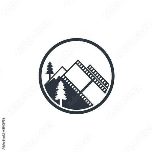 illustration of film strip combined with mountain.
