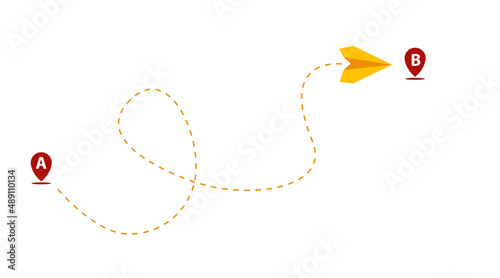 Airplane flying from Point A to Point B.
Way forward, innovation, startup, business, growth, travel, freedom concepts.