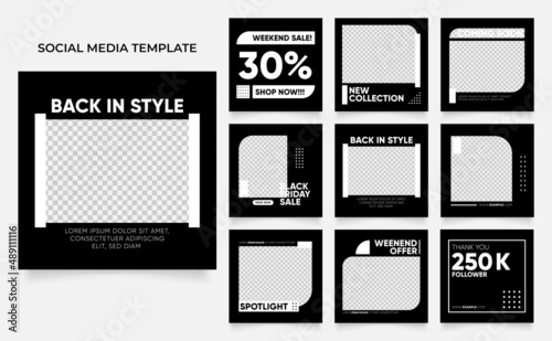 social media instagram and facebook feed post template in black and white color
