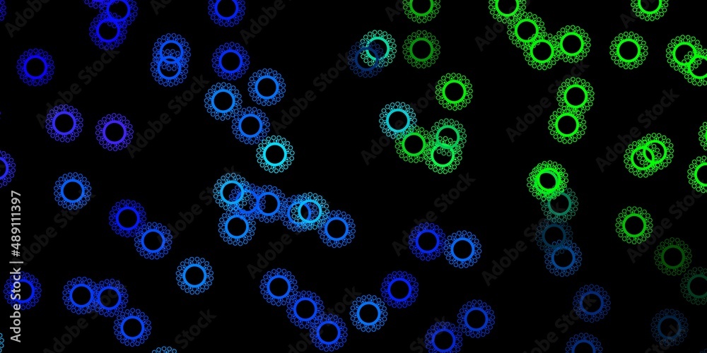 Dark blue, green vector template with flu signs. Dark blue, green vector template with flu signs.