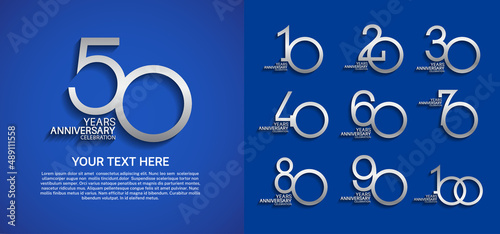 set anniversary logotype premium collection silver color line style isolated on blue background