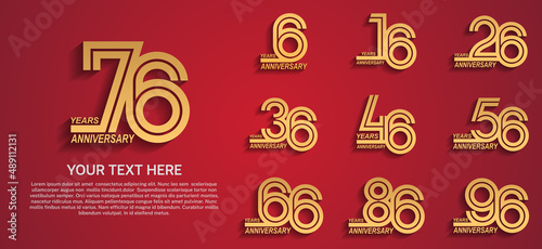 set anniversary logotype premium collection gold color multiple line style isolated on red background