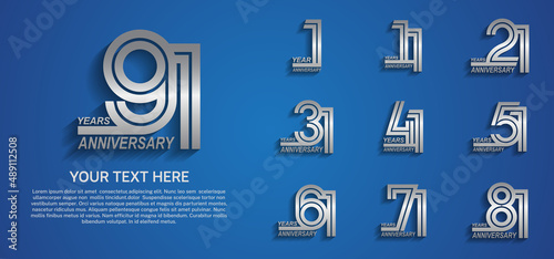 set anniversary logotype premium collection silver color multiple line style isolated on blue background photo