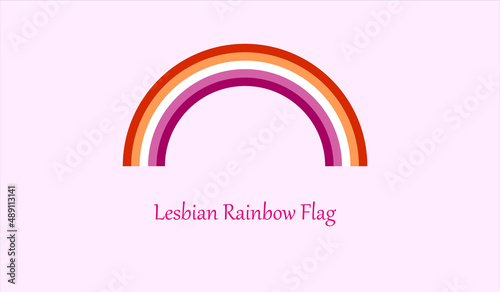 Lesbian Rainbow Flag Vector. Rainbow with the colors of the five-striped lesbian flag on a light pink background.
