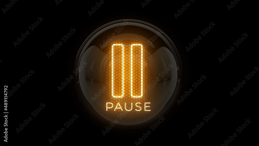 Pause. Pause reveal. Pause button. Pause Icon. Nixie tube indicator. Gas discharge indicators and lamps. 3D. 3D Rendering
