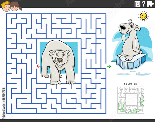 maze game with cartoon polar bears animal characters