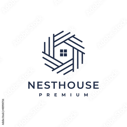 Creative line pattern circle nest house logo vector