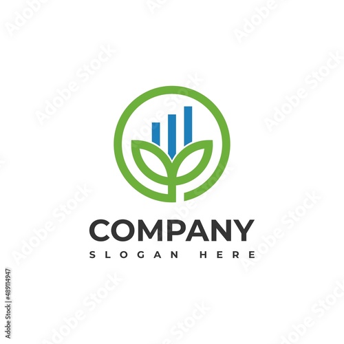 Eco plant leaf growth and finance bar char logo icon vector