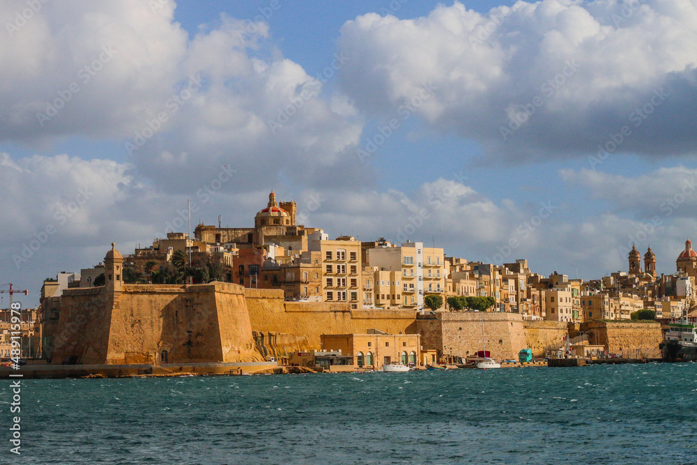 Malta: 03-09-2021: View to Grand Harbor from Upper Barrakka Gardens in the morning day, Valetta, Malta.
