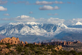 View of The Firey Furnace and Snow Covered La Sal Mountains