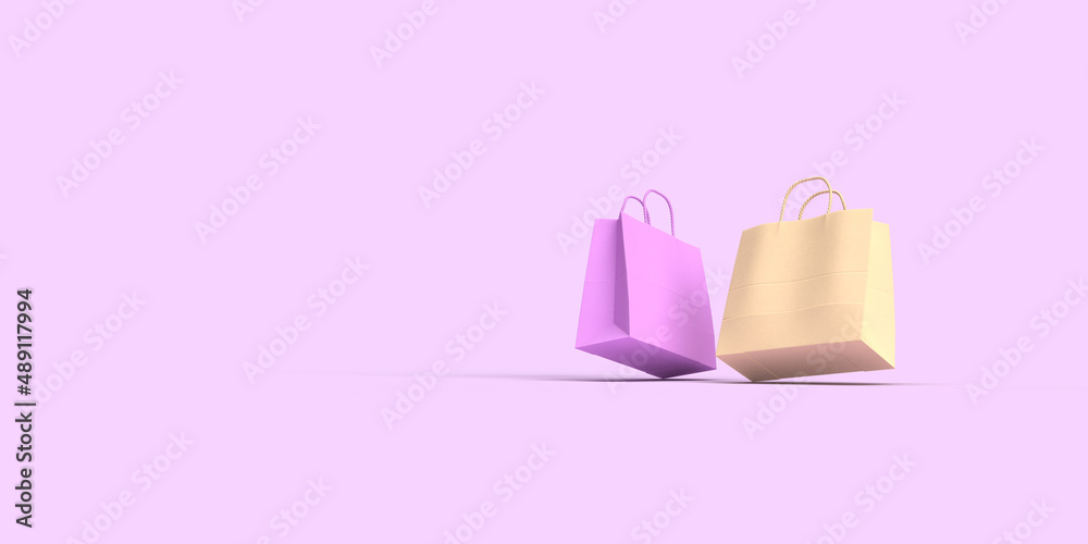 Pink orange bag shopping box fashion kraft minimal lifestyle anniversary commercial luxury modern sale package ribbon decoration ornament 14 fourteen february happy valentine day festival.3d render