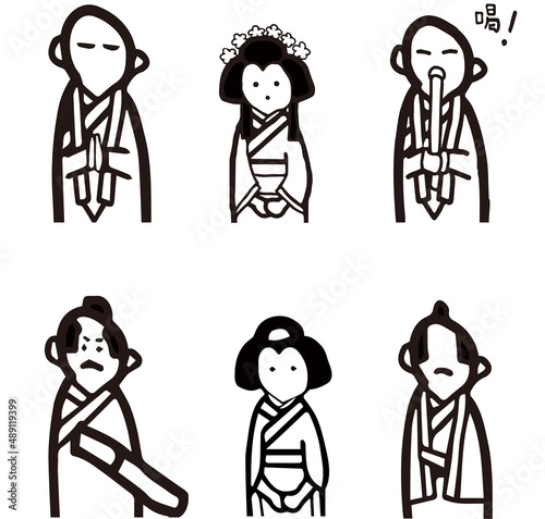 昔の人物（時代劇風） 線画イラスト詰め合わせ