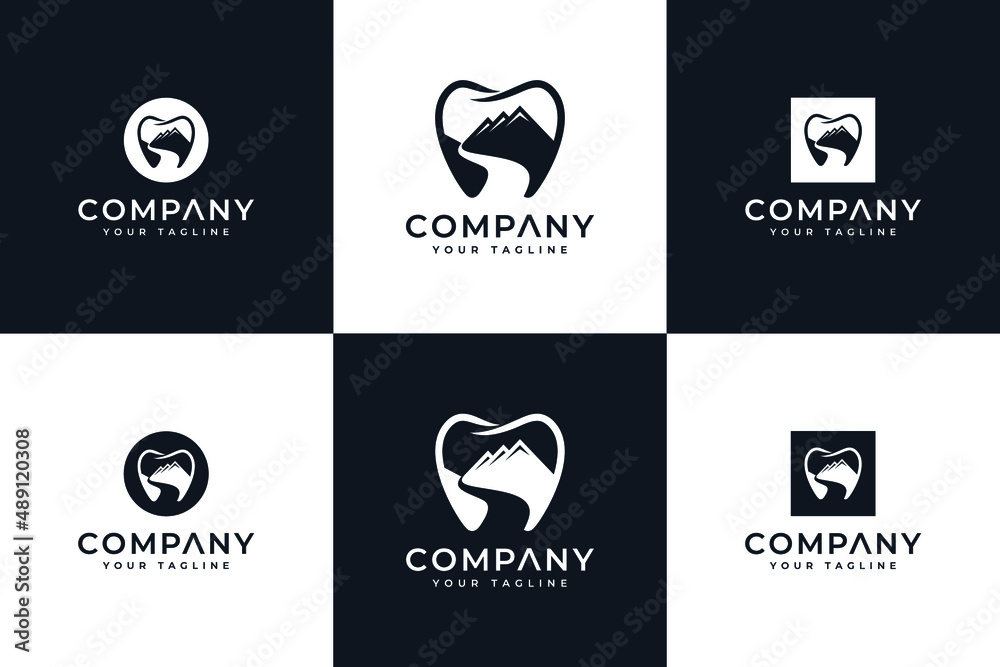 set of tooth mountain logo creative design set of tooth mountain logo creative design