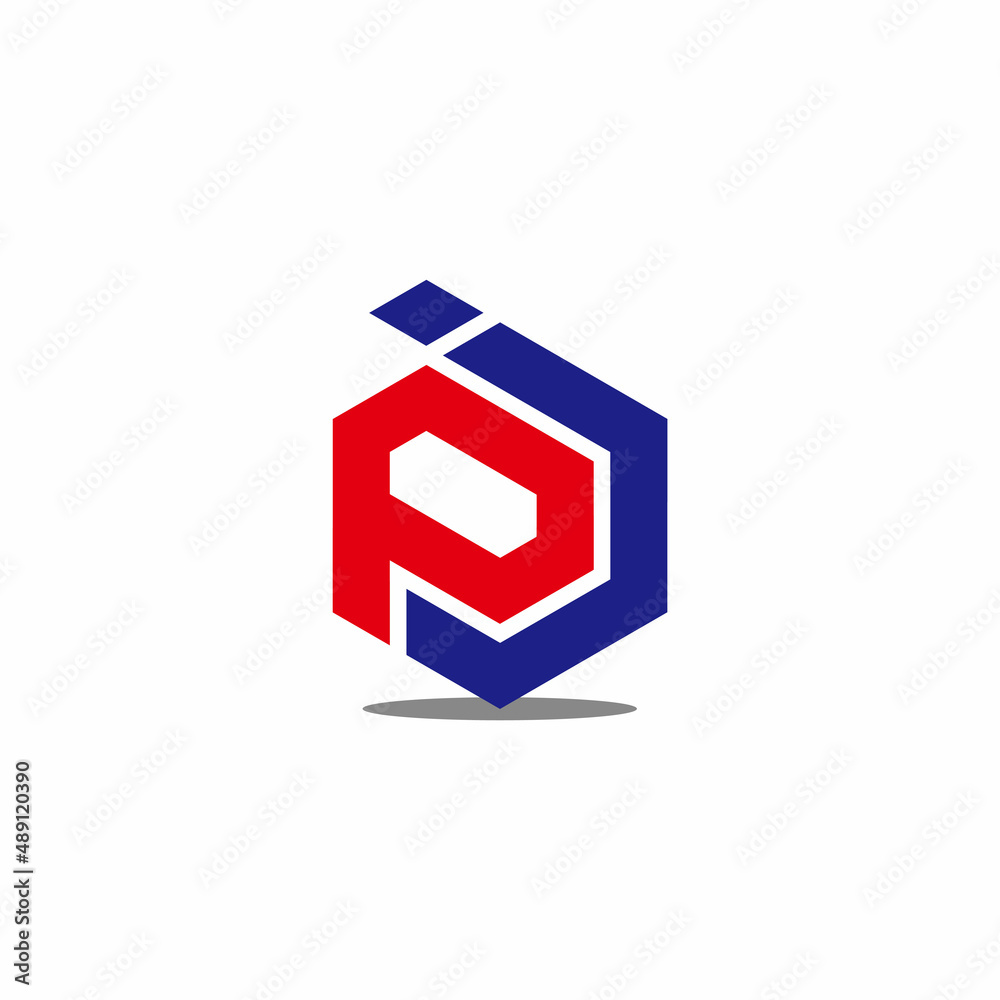 letter pj simple hexagonal geometric logo vector