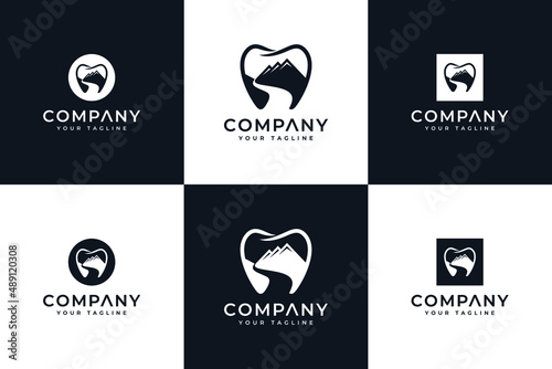 set of tooth mountain logo creative design