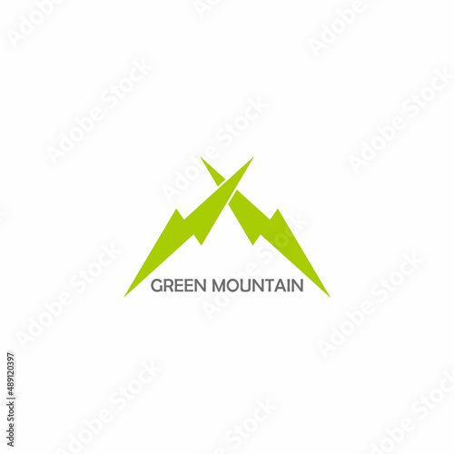 green mountain negative space simple geometric logo vector