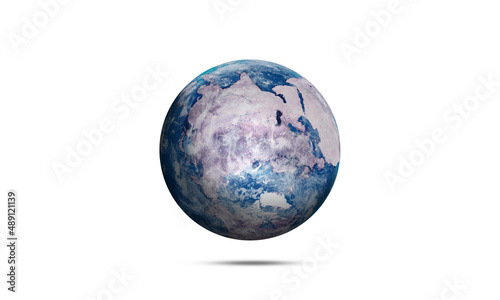 Earth Planet Europe view Isolated on white background. 3D map Globe  for Science  Climate and Geography 