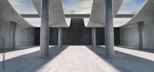 Advanced background High end scenario concrete wall 3D rendering booth Exhibition hall  technology