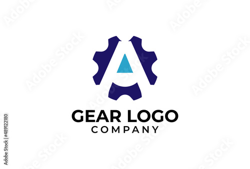 Initial A Gear Logo letter A and gear combination vector illustration