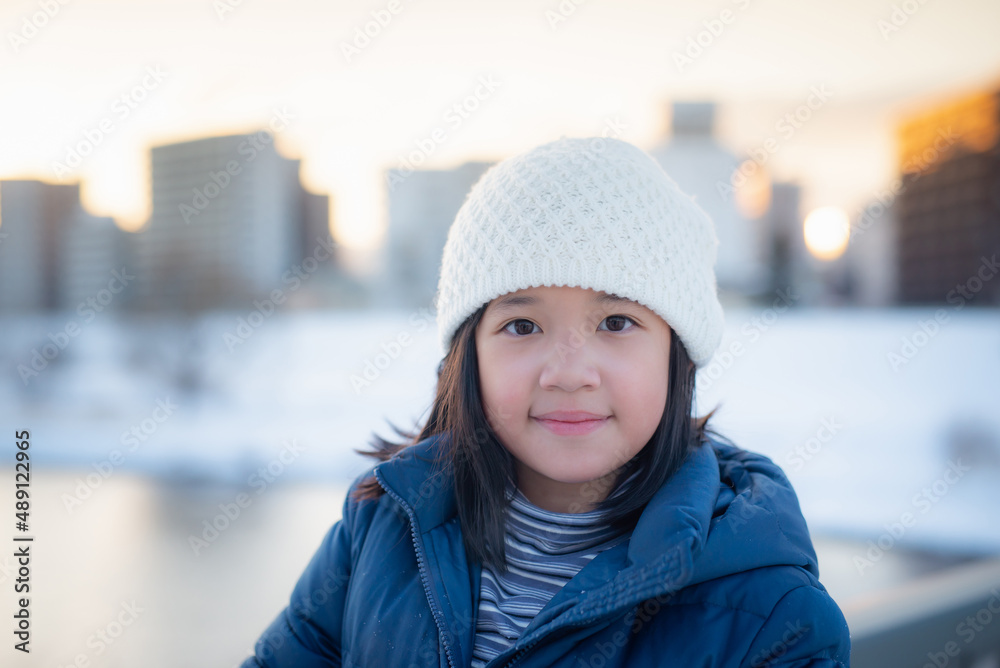 Portrait Of Cute Asian Girl Smiling On Winter Day Portrait Of Cute Asian Girl Smiling On Winter Day