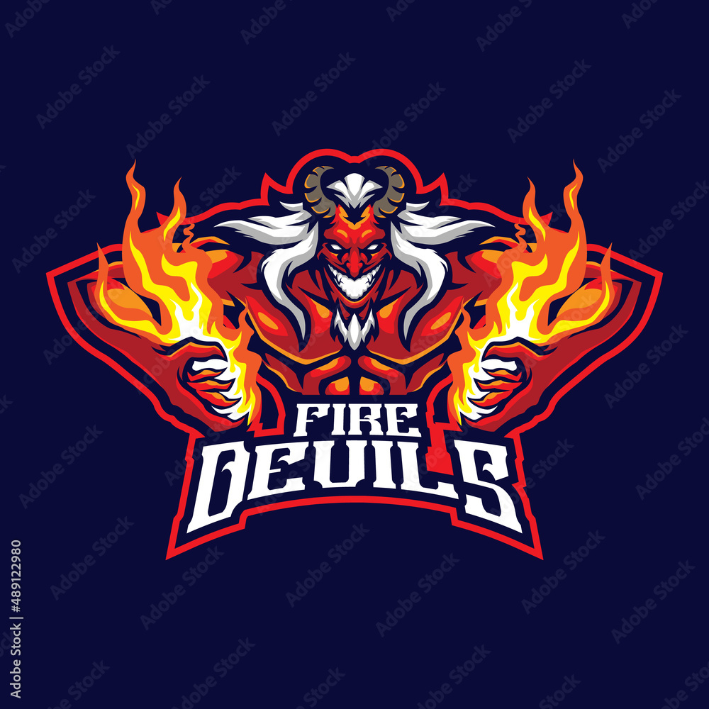 Devil mascot logo design vector with concept style for badge, emblem and t shirt printing. Angry devil illustration with fire in hand.