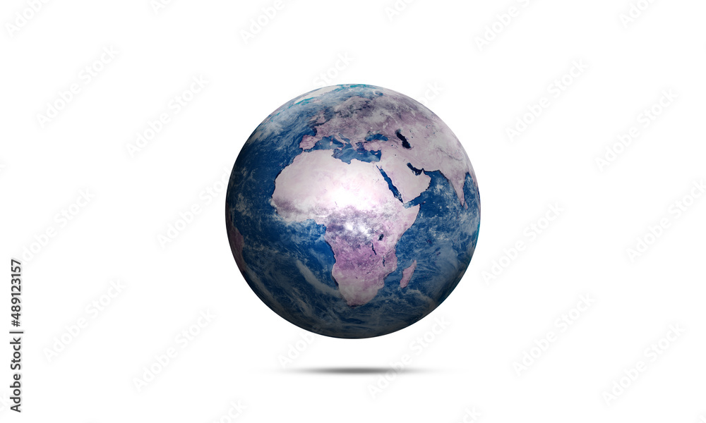 Realistic Earth Planet Africa Continent with Blue Ocean.   3d Sphere map for science and Geography  isolated on white Background.