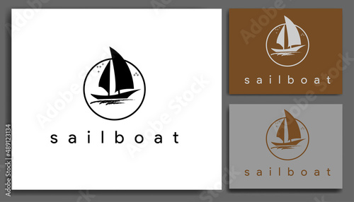 Silhouette of sail boat Dhow ship logo design template vector