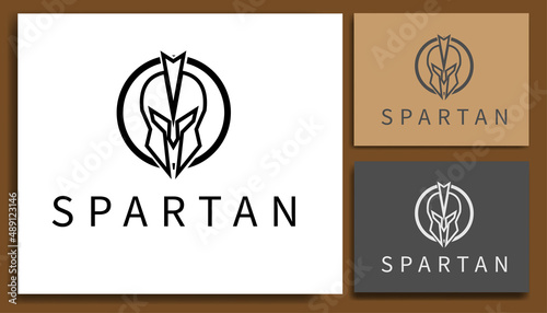 spartan helmat warior logo design template vector photo