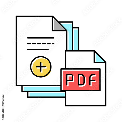documentation scan adding in pdf file color icon vector illustration