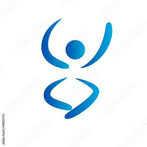 Logo yoga man sit meditating and praying with hands up icon vector graphic illustration symbol logotype design banner template
