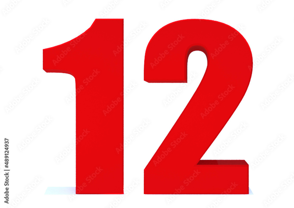 3d Red number 12 isolated on white background 3d Red number 12 isolated on white background