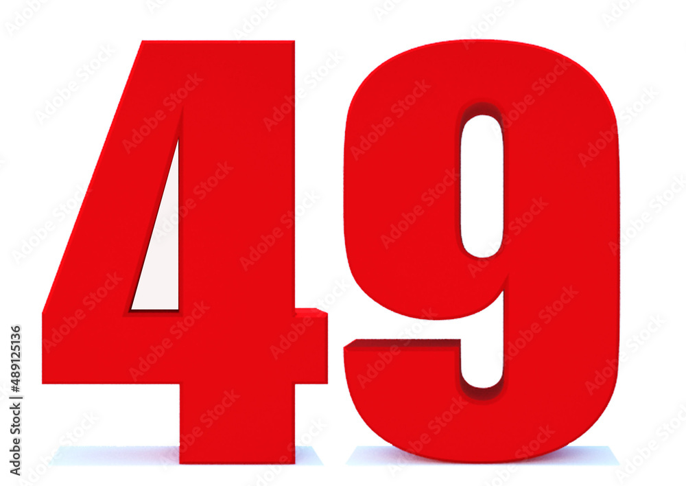 Fototapeta premium 3d Red number 49 isolated on white background