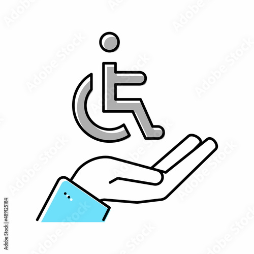 hand hold disabled human sign color icon vector illustration