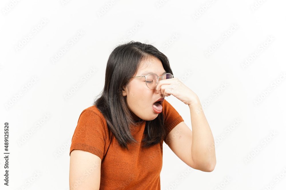Smelling something stinky and disgusting Of Beautiful Asian Woman Isolated On White Background Smelling something stinky and disgusting Of Beautiful Asian Woman Isolated On White Background