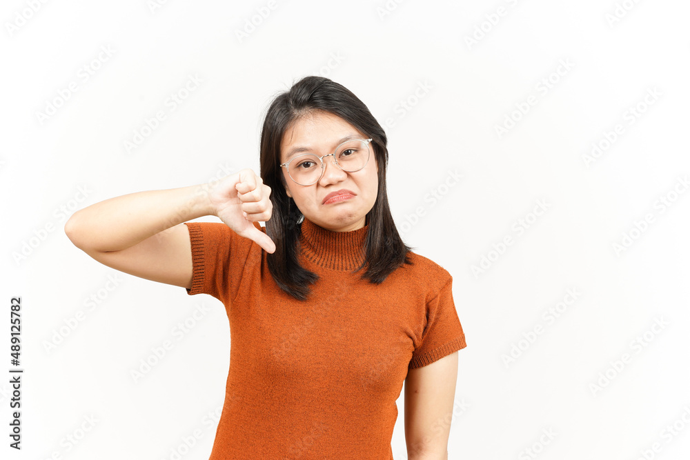 Showing Thumbs Down Of Beautiful Asian Woman Isolated On White Background Showing Thumbs Down Of Beautiful Asian Woman Isolated On White Background