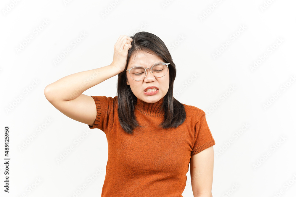 Suffering Headache Of Beautiful Asian Woman Isolated On White Background Suffering Headache Of Beautiful Asian Woman Isolated On White Background