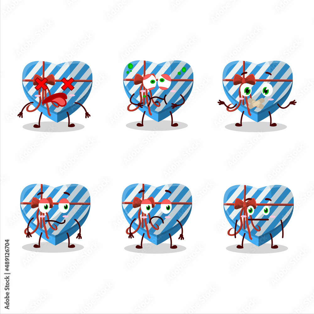 Blue love gift box cartoon character with nope expression