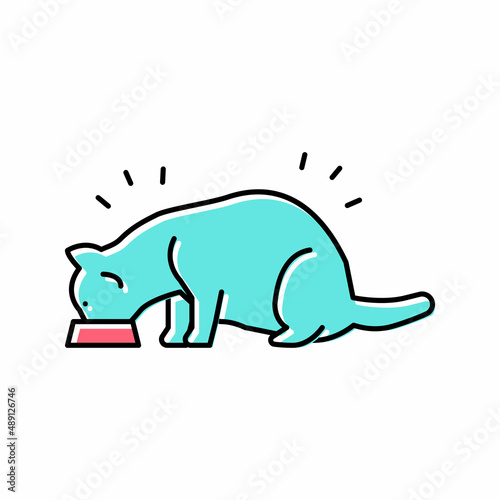 cat eating food color icon vector illustration © vectorwin