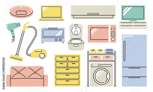 illustration set of furniture and appliances