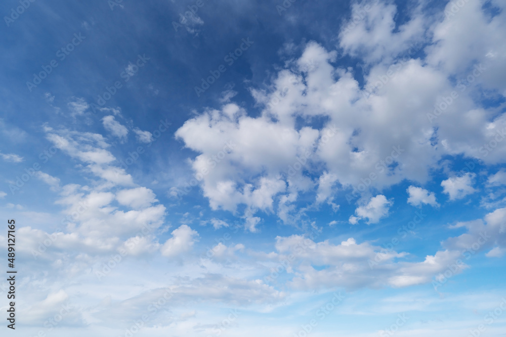 Clear blue sky white clouds in sky background Bright sun on blue sky Concept Nature and environment background