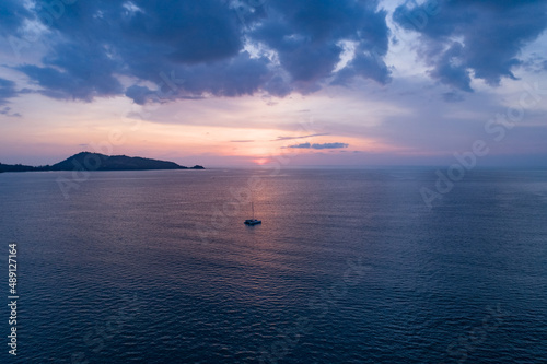 Aerial view Beautiful view sunset over sea surface beautiful wave Amazing light sunset or sunrise sky over sea