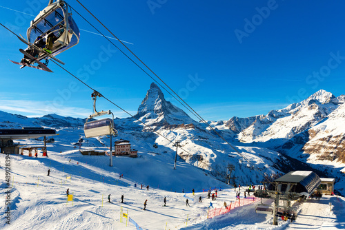 Ski resorts overlooking the Matterhorn and ski lift