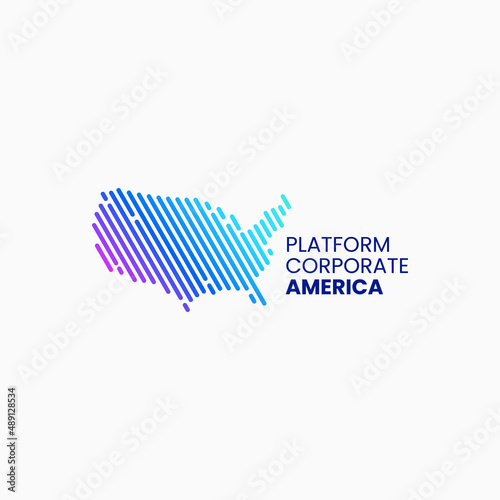 Vector Logo Illustration America Platform Gradient Line Art Style.